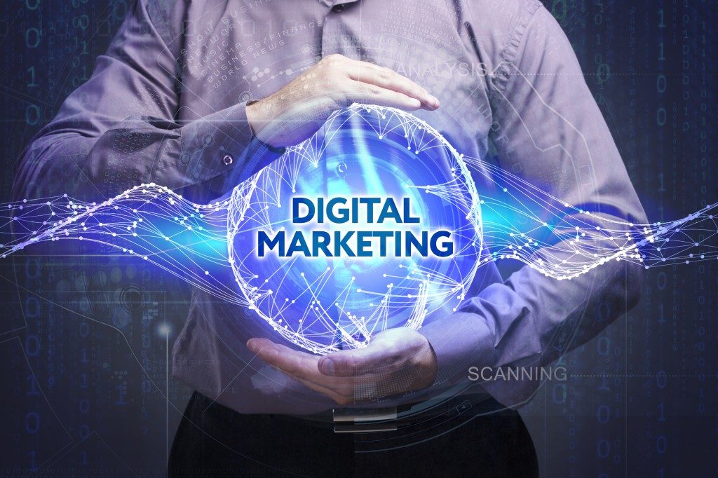 businessman with digital marketing illustration