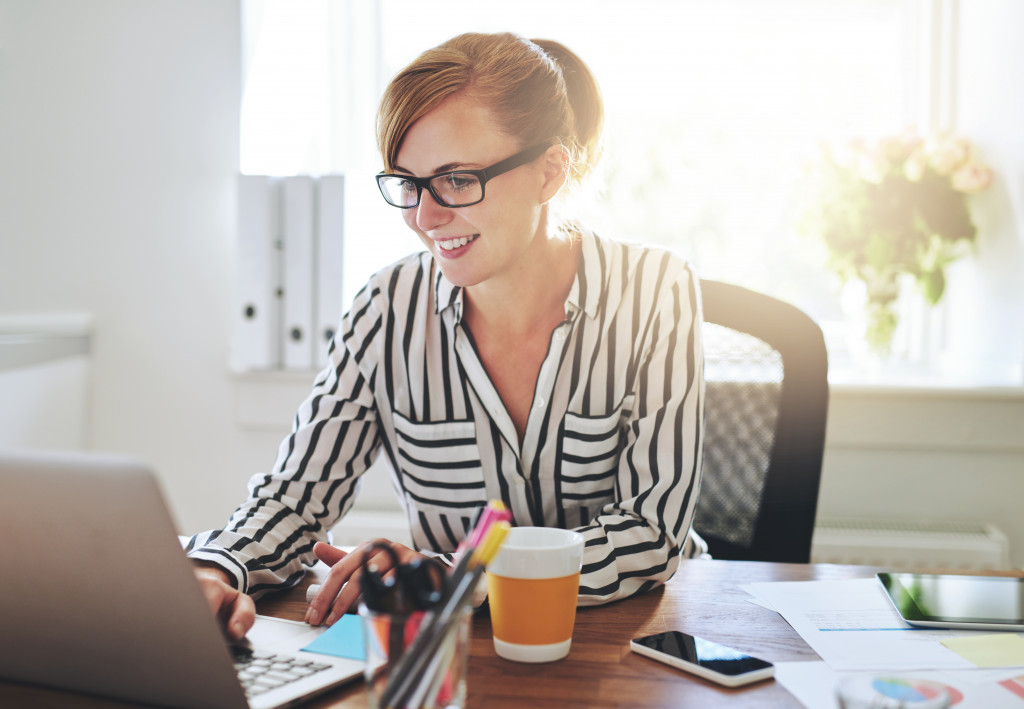 Woman working on her laptop