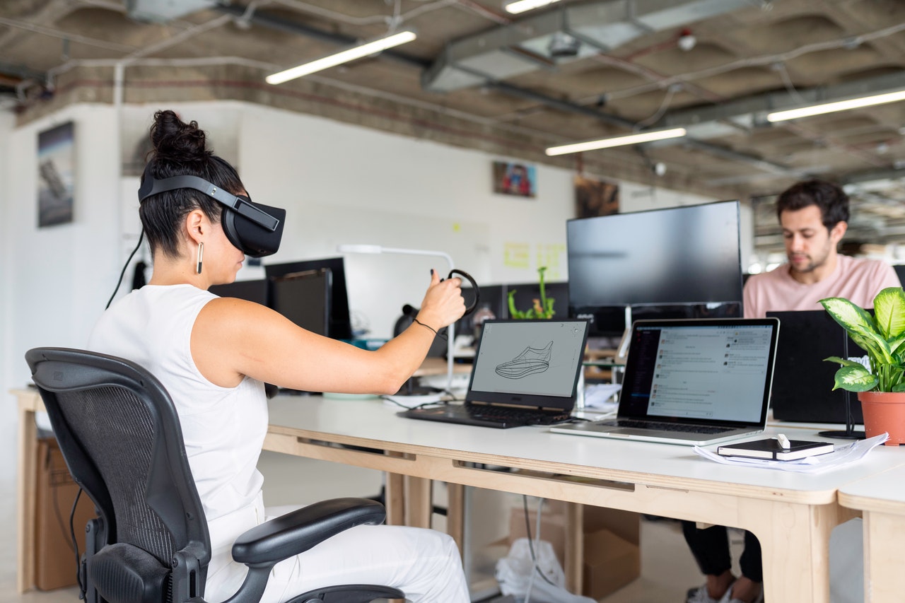 woman using VR at work